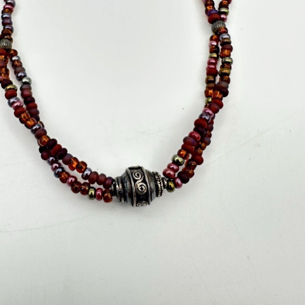 Vtg Artisan 925 Sterling Silver Multi Gemstone Pearl  Necklace 17 Ball Pendant